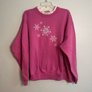 Vintage 90s Pink Snowflake Sweatshirt Crewneck (3XL)